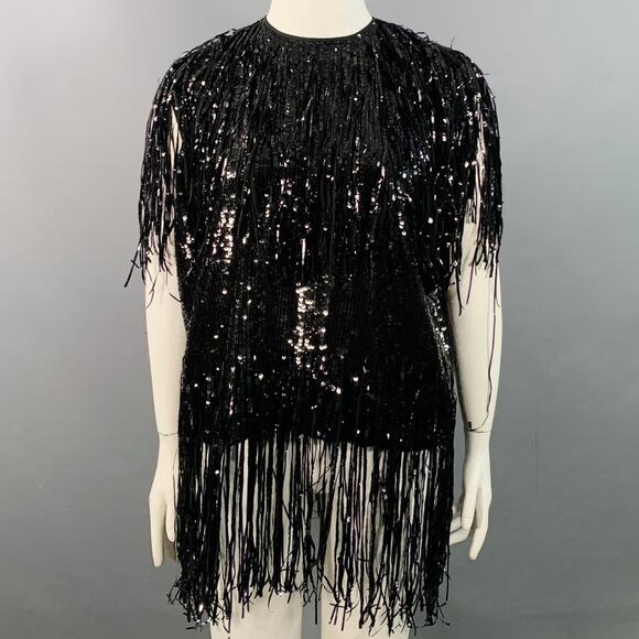 MSGM Size XL Black Polyester Sequined Sleeveless Fringe Dress Top - Picture 1 of 7